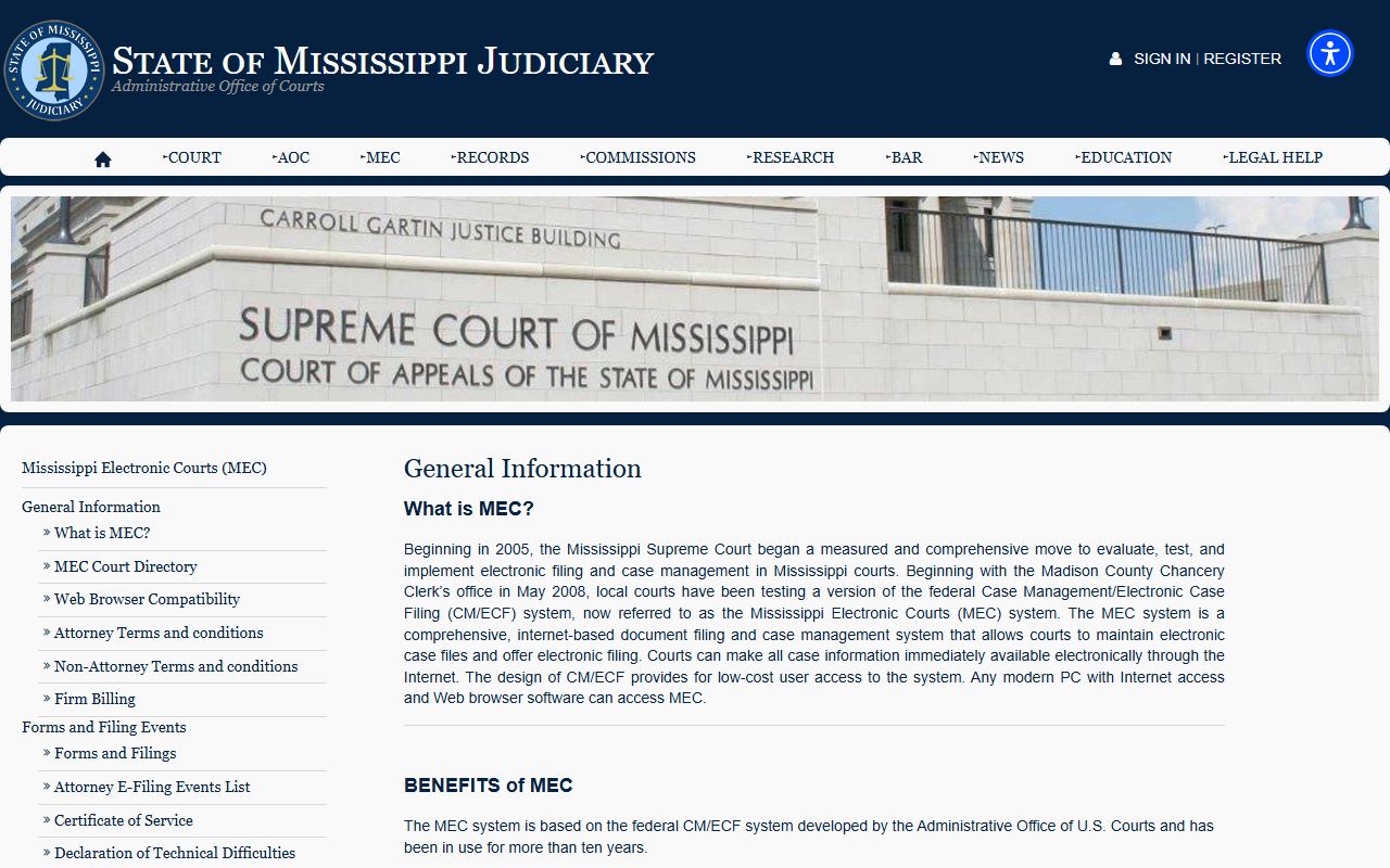 Mississippi Electronic Courts general information for Wayne County court records access