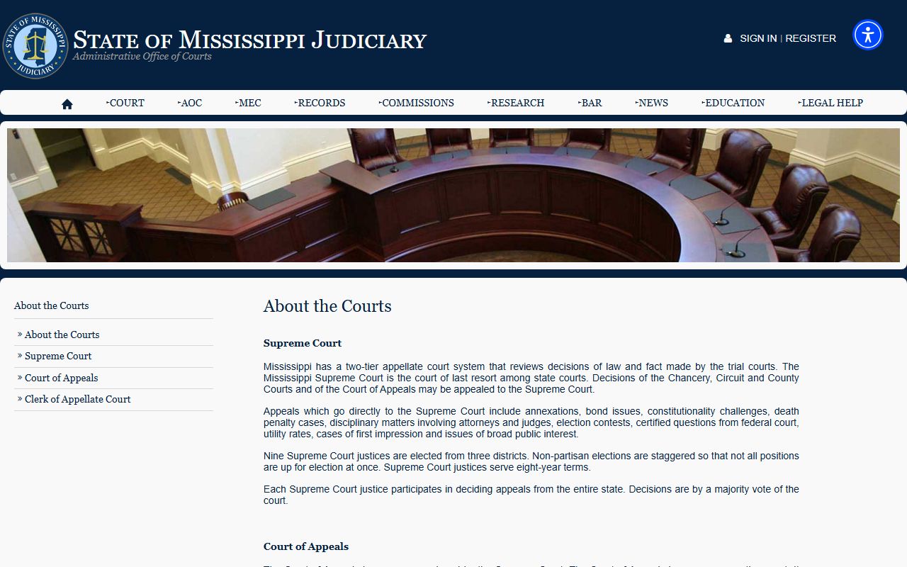 Mississippi court structure page used to search Wayne County court records