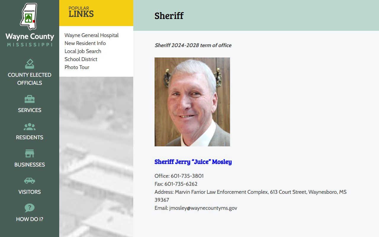 Wayne County sheriff page for the Adult Detention Center and inmate contacts