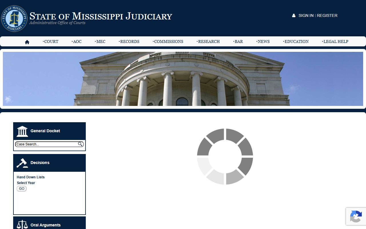 Mississippi Judiciary homepage gateway to Wayne County court records