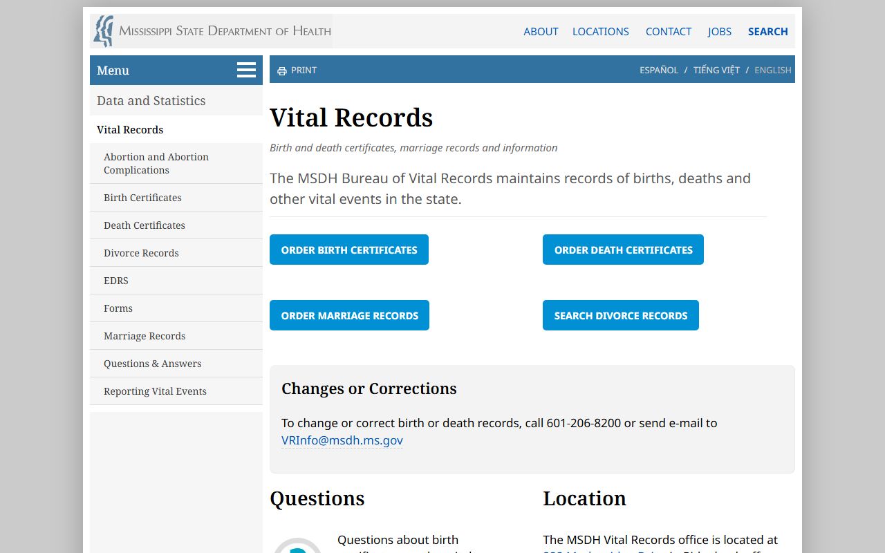 Wayne County marriage records search through MSDH Vital Records